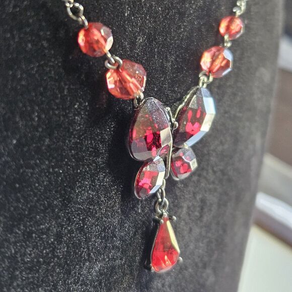 **Sale** 1928 Black Red Y Style Butterfly Necklace 15.5 To 18.5" - Picture 6 of 13